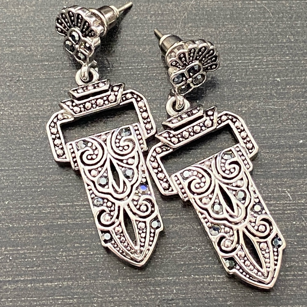 Silvertone Art Deco Dangle Scrollwork Chandelier … - image 1